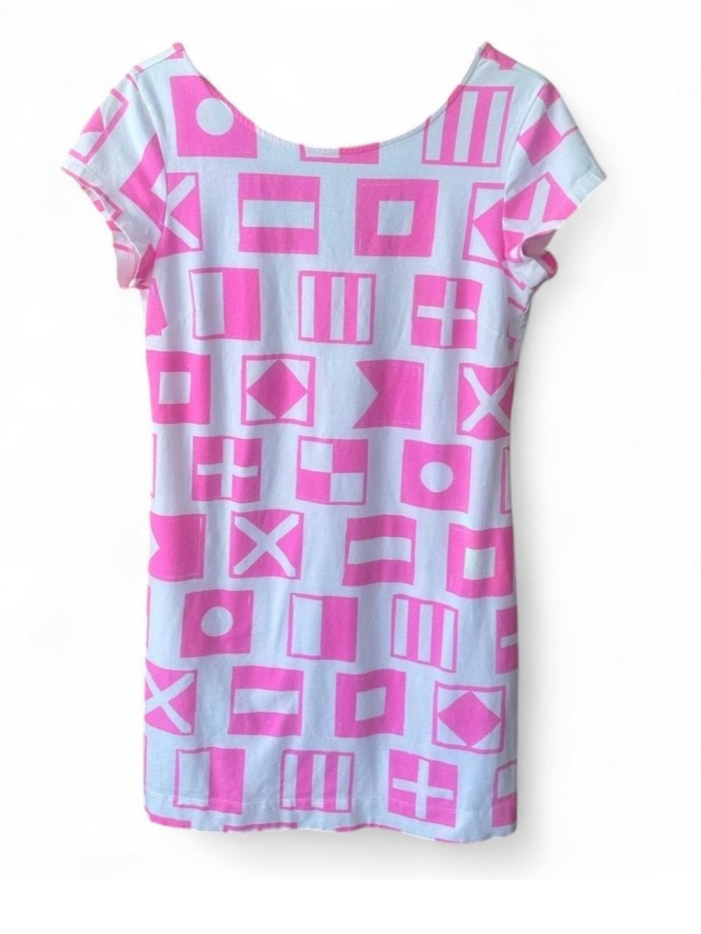 Mahi Gold "Annie" Cap Sleeve Dress - Pink/White Nautical Flags - Size L